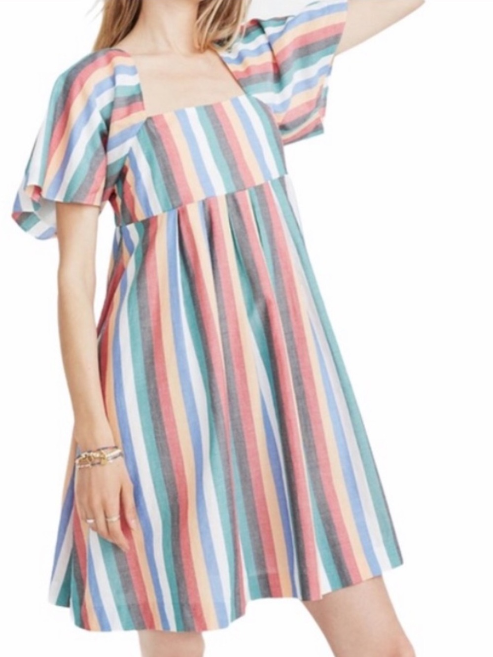 Madewell Square Neck Festival Stripe Mini Dress Small NWT